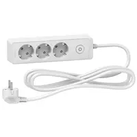 Разклонител електрически Schneider Electric с кабел, ключ и детска защита  3 м, 3x1.5 мм2, ШВПС-В / H05VV-F, бял, 3 гнезда, Unica