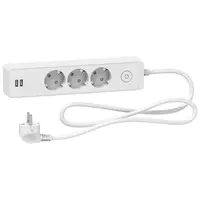 Разклонител електрически Schneider Electric с USB портове и щепсел  1.5 м, 3x1 мм2, ШВПС-В / H05VV-F, бял, 3 гнезда, Unica extend
