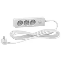Разклонител електрически Schneider Electric с кабел, ключ и детска защита  5 м, 3x1.5 мм2, ШВПС-В / H05VV-F, бял, 3 гнезда, Unica