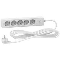 Разклонител електрически Schneider Electric с кабел, ключ и детска защита  5 м, 3x1.5 мм2, ШВПС-В, бял, 5 гнезда, Unica extend