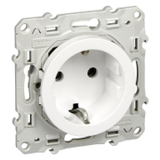 Електрически интериорен контакт Schneider Electric единичен скрит монтаж с монтажна рамка  2P+E с капаци, 16 A, 21 IP, бял, Odace - product - 028 PRA 582