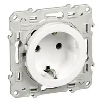 Електрически интериорен контакт Schneider Electric единичен скрит монтаж с монтажна рамка  2P+E с капаци, 16 A, 21 IP, бял, Odace