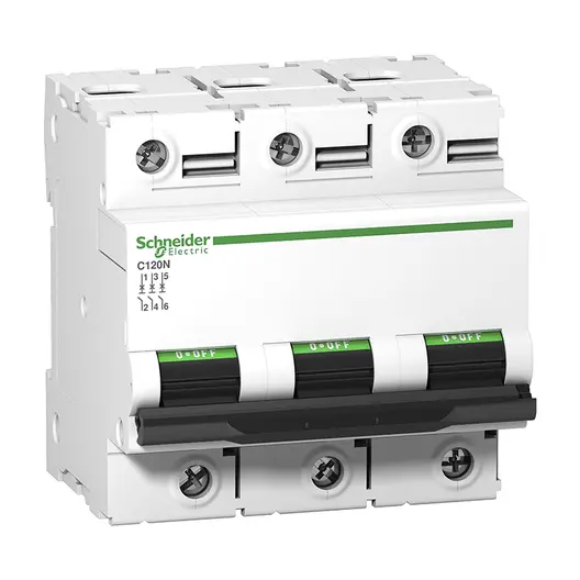 Автоматичен триполюсен прекъсвач Schneider Electric за DIN шина крива C  100 A, 400 V, 10 kA, 3P, Acti 9 C120