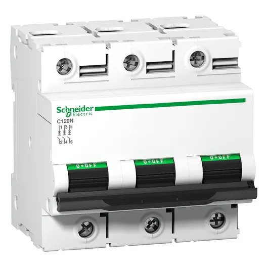 Автоматичен триполюсен прекъсвач Schneider Electric за DIN шина крива D  80 A, 380/415 V, 10 kA, 3P, Acti 9 C120