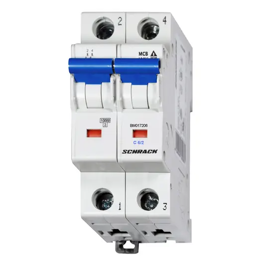 Автоматичен двуполюсен прекъсвач Schrack Technik за DIN шина крива C  6 A, 230 V, 6 kA, 2P, C 6/2