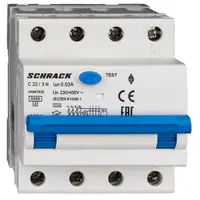 Дефектнотокова защита Schrack Technik с прекъсвач 3P+N  20 A, 30 mA, 6 kA, Amparo