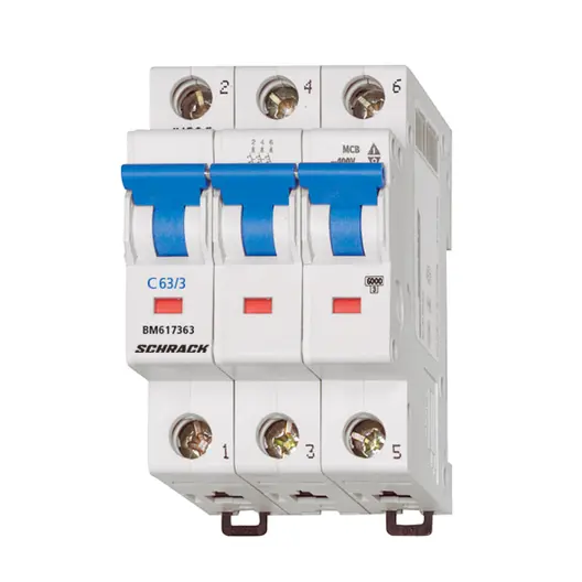 Автоматичен триполюсен прекъсвач Schrack Technik за DIN шина крива C  63 A, 400 V, 6 kA, 3P, BMS6
