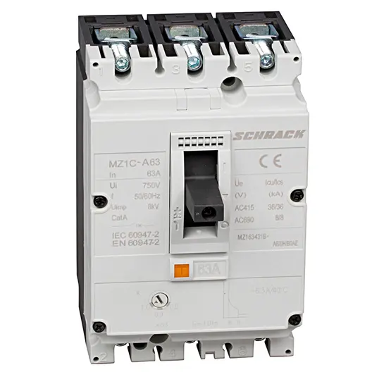 Прекъсвач мощностен Schrack Technik автоматичен тип А-1 регулируем  63 A, 36 kA, 3P, 690 V, 50-63 А, MZ1