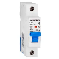 Автоматичен еднополюсен прекъсвач Schrack Technik за DIN шина крива C  63 A, 230 V, 6 kA, 1P, Amparo