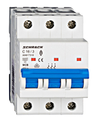 Автоматичен триполюсен прекъсвач Schrack Technik за DIN шина крива C  16 A, 400 V, 6 kA, 3P, Amparo - product - 028 SRK 277