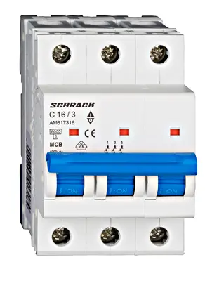 Автоматичен триполюсен прекъсвач Schrack Technik за DIN шина крива C  16 A, 400 V, 6 kA, 3P, Amparo