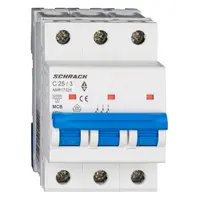 Автоматичен триполюсен прекъсвач Schrack Technik за DIN шина крива C  25 A, 400 V, 6 kA, 3P, Amparo