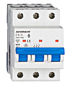 Автоматичен триполюсен прекъсвач Schrack Technik за DIN шина крива C  6 A, 400 V, 6 kA, 3P, Amparo - product - 028 SRK 792