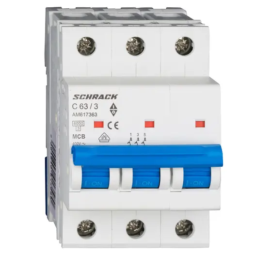 Автоматичен триполюсен прекъсвач Schrack Technik за DIN шина крива C  63 A, 400 V, 6 kA, 3P, Amparo