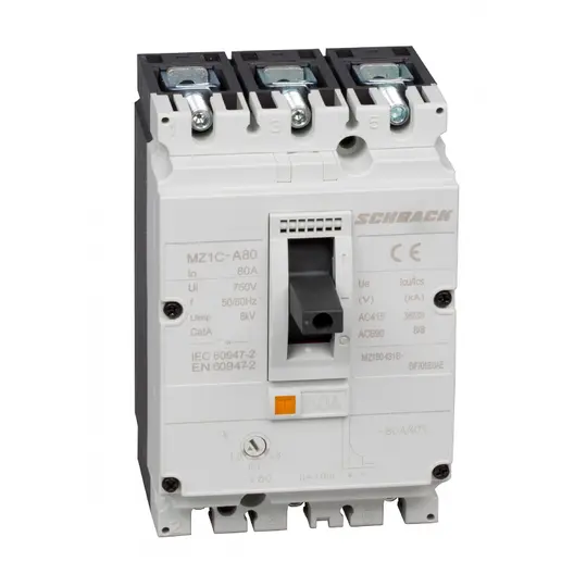 Прекъсвач мощностен Schrack Technik автоматичен тип А-1 регулируем  80 A, 36 kA, 3P, 690 V, 64-80 А, MZ1