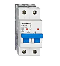 Автоматичен двуполюсен прекъсвач Schrack Technik за DIN шина крива C  40 A, 230 V, 6 kA, 2P, Amparo
