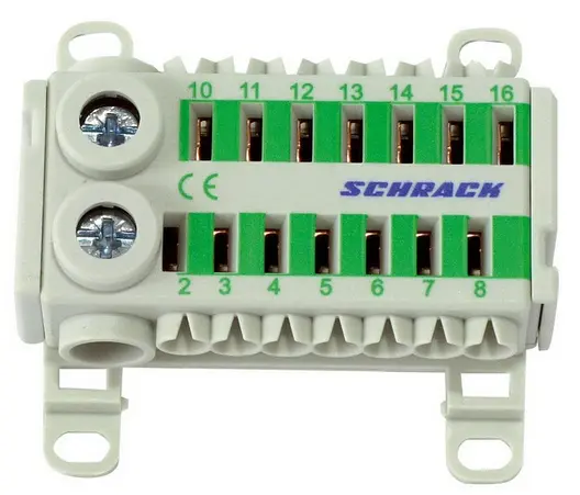 Блок Schrack Technik клемен за бързо свързване  2х25/14х4 мм2, зелен, 80 A