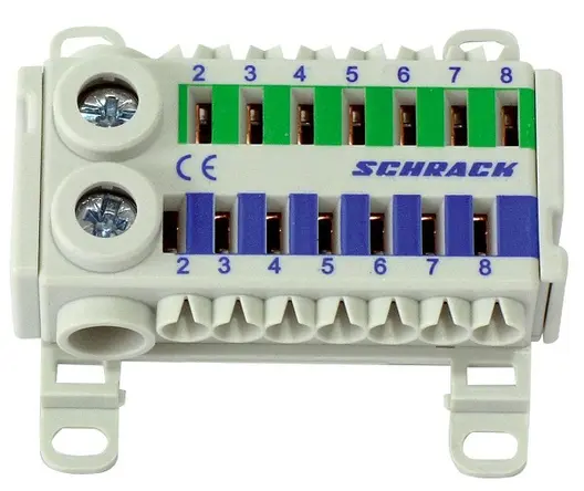 Блок Schrack Technik клемен за бързо свързване  2х25/7х4 мм2, син/зелен, 80 A