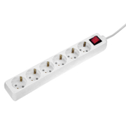 Разклонител електрически as - Schwabe с кабел, ключ и детска защита  1.4 м, 3x1.5 мм2, ШВПС-В / H05VV-F, бял, 6 гнезда - product - 028 UNI4212