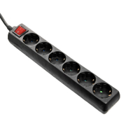 Разклонител електрически as - Schwabe с кабел, ключ и детска защита  5 м, 3x1.5 мм2, ШВПС-В / H05VV-F, черен, 6 гнезда - product - 028 UNI4213