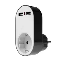 Адаптор от 220 V към USB as - Schwabe 2хUSB+шуко  бял/черен
