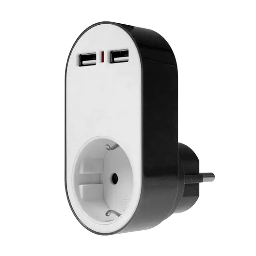 Адаптор от 220 V към USB as - Schwabe 2хUSB+шуко  бял/черен