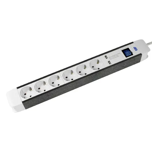 Разклонител електрически as - Schwabe с USB портове  1.5 м, 3x1.5 мм2, ШВПС-В / H05VV-F, бял, 6 гнезда