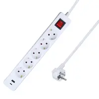 Разклонител електрически as - Schwabe с USB портове и щепсел  1.4 м, 3x1.5 мм2, H05VV-F, бял, 5 гнезда