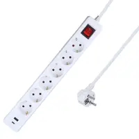 Разклонител електрически as - Schwabe с USB портове и щепсел  5 м, 3x1.5 мм2, H05VV-F, бял, 6 гнезда
