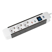 Разклонител електрически as - Schwabe с кабел, ключ и защита детска и от пренапрежение  1.5 м, 3x1.5 мм2, ШВПС-В / H05VV-F, бял, 3 гнезда - product - 028 UNI1026