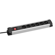 Разклонител електрически as - Schwabe с кабел, ключ и защита детска и от пренапрежение  1.5 м, 3x1.5 мм2, ШВПС-В / H05VV-F, черен, 6 гнезда - product - 028 UNI1139