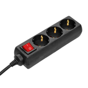 Разклонител електрически as - Schwabe с кабел, ключ и детска защита  5 м, 3x1.5 мм2, ШВПС-В / H05VV-F, черен, 3 гнезда - product - 028 UNI3901