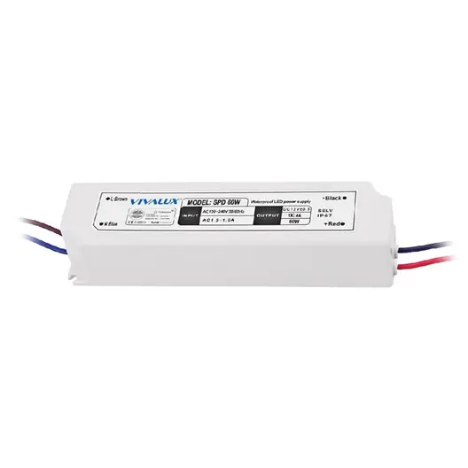 Трансформатор Vivalux за LED ленти влагозащитен  60 W, 12 DC V, 110-240 AC V, 67 IP, SPD Slim LED