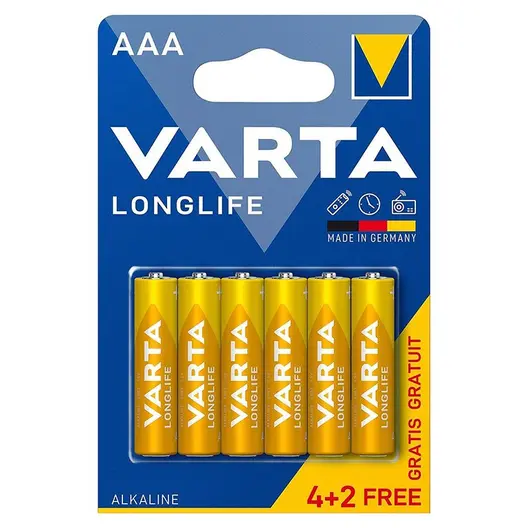 Батерия Varta кръгла алкална  1.5 V, AAA/LR03, 6 бр., Longlife