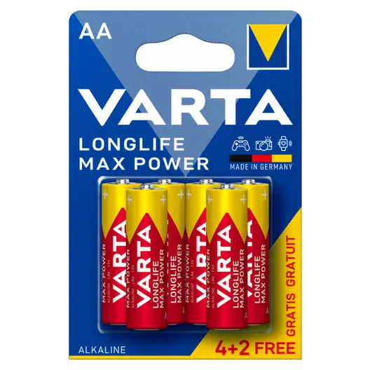 Батерия Varta кръгла алкална  1.5 V, AA/LR06, 6 бр., Longlife Max Power