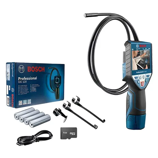 Камера Bosch за тръби и канали инспекционна  без батерия и зарядно, 10.8 V, ф 8.5 мм, 1.2 м, GIC 120 C