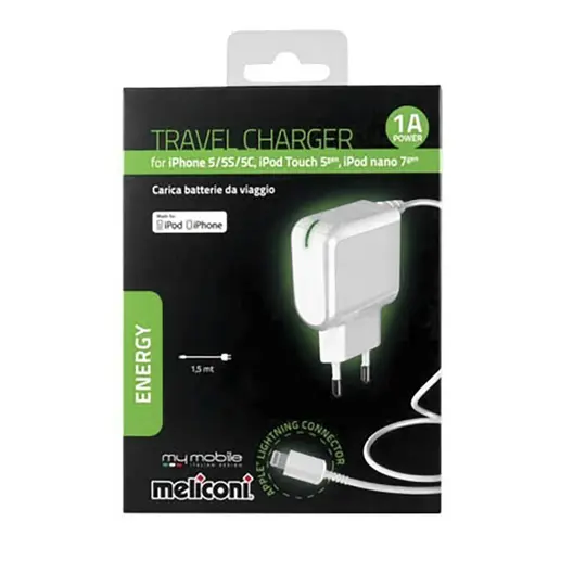 Зарядно устройство Meliconi за мобилни телефони  1.5 м, iPhone 5/5s/5c, iPodTouch 5, iPod nano 7 Meliconi
