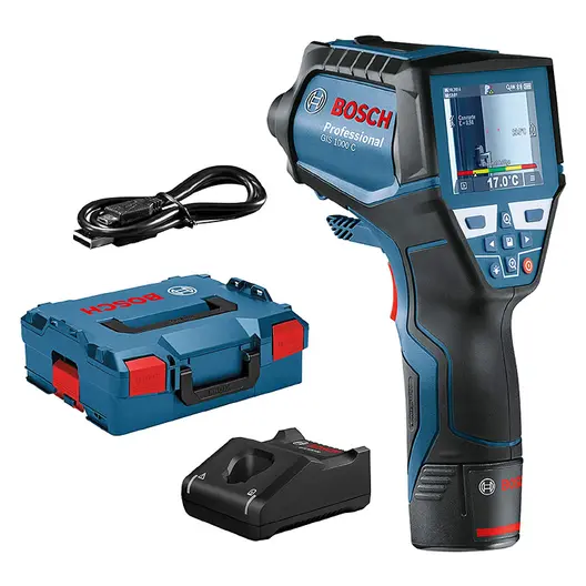 Дигитална термокамера Bosch  с 1 батерия и зарядно, 12 V, 2 Ah, от -40 до +1000 °C, GIS 1000 C