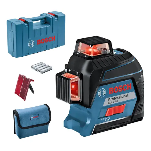 Линеен лазерен нивелир Bosch с 3 лъча  30 м, 120 м, 0.3 мм/м, GLL 3-80