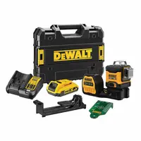 Линеен лазерен нивелир DeWALT с 3 лъча  с 1 батерия и зарядно, 18 V, 2 Ah, 35 м, 70 м, 0.3 мм/м, DCE089D1G18