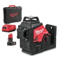 Линеен лазерен нивелир Milwaukee с 3 лъча  батерия и зарядно, 12 V, 4 Ah, 38 м, 0.3 мм/м, M12 3PL-401C