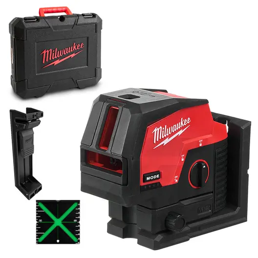 Комбиниран лазерен нивелир Milwaukee с 2 линии и 2 точки  без батерия и зарядно, 12 V, 38 м, 50 м, 0.3 мм/м, M12 CLLP-0C