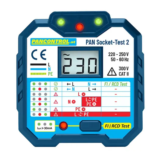 Тестер за контакт и остатъчен ток Pancontrol  AC, 90-250 V, PAN Socket-Test-2