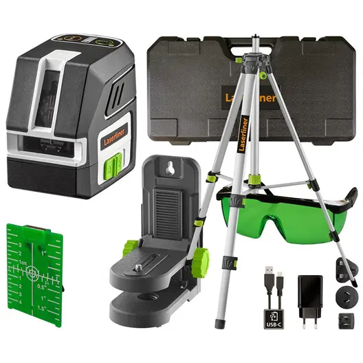 Линеен лазерен нивелир Laserliner с 2 лъча с тринога  20 м, 40 м, 0.3 мм/м, PocketCross-Laser 2G Set