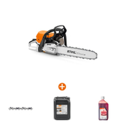 Трион STIHL верижен бензинов   4000 W, 45 см, 3/8  MS 400 C-M + Верига STIHL за верижен трион   45 см, 3/8 , 1.6 мм, 66 36 Rapid Hexa + Масло STIHL за вериги на верижни триони   5 л ForestPlus + Масло STIHL двутактово   1 л HP - promo-pack - 143084