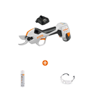 Акумулаторна лозарска ножица STIHL    с 1 батерия и зарядно, 10.8 V, 2.6 Ah, ф 25 мм ASA 20 + Спрей смазка STIHL универсална   0.4 л  + Очила STIHL защитни UV  прозрачни Dynamic Contrast - promo-pack - 143154