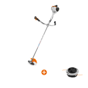 Коса STIHL бензинова моторна ръчна 2-тактова 0.75 kW, 1 к.с., 27.2 см3 FS 55 + Глава за тример с корда STIHL двуконечна полуавтоматична   120 мм, за корда 2.4-2.7 мм, FS 55, FS 70 C-E, FS80, FS 87, FS 90, FS 100, FS 120, FS 130, FS 250 AutoCut C 26-2 - promo-pack - 143100