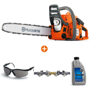 Трион Husqvarna верижен бензинов   1400 W, 35 см, 3/8  120 Mark II + Масло Husqvarna за вериги на верижни триони   1 л  + Верига Husqvarna за верижен трион   35 см, 3/8 , 1.3 мм, 52 X-Cut S93G + Очила Husqvarna защитни противоударни UV  опушени Sun X - promo-pack - 143870