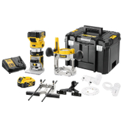 Оберфреза DeWALT ръчна акумулаторна комбинирана   с 2 батерии и зарядно, 18 V, 5 Ah, 16 000-25 000 об./мин, ф 6.35-8 мм DCW604P2 - promo-pack - 146360