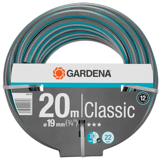 Градински маркуч за поливане Gardena PVC 2-слоен армиран  19 мм, 22 bar, 20 м, сиво/синьо, Classic
